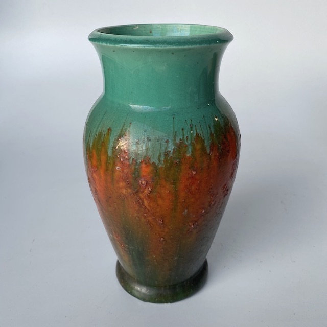 VASE, Australian Pottery - Glazed Green Orange
